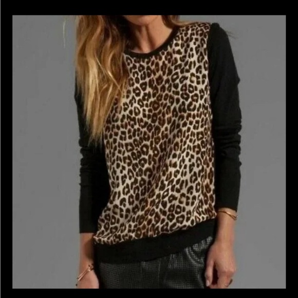 Equipment Roland Leopard Print Wool Silk Blend Sweater Small Black Pullover - Picture 2 of 8